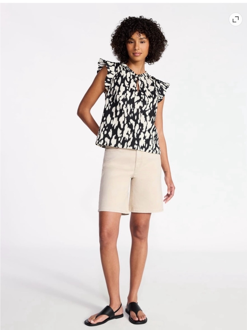 Time and Tru Women’s Cotton Split Neck Top with Flutter Sleeves